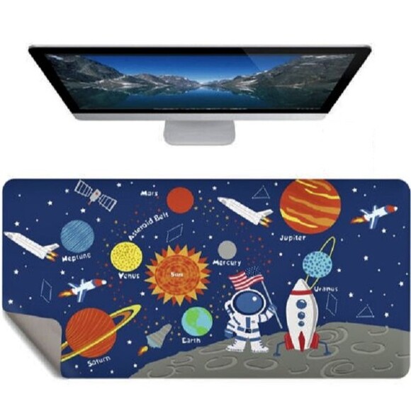 Space Astronaut Computer Desk Pad Solar System Rocket Non-Slip Mat 31.5" x 16.7" - Picture 1 of 6